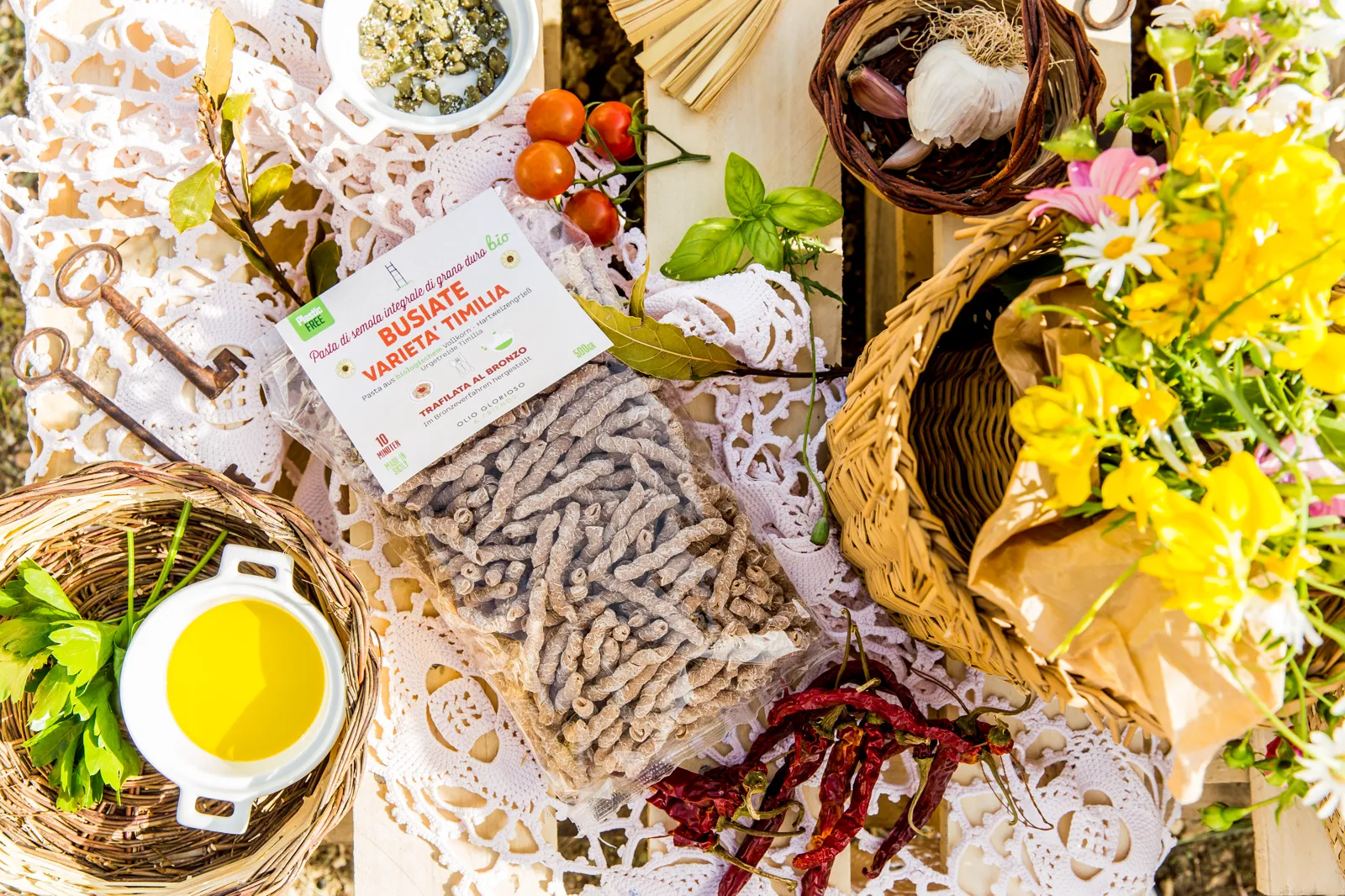 Busiate, original sizilianische Pasta aus Bio-Vollkorn-Hartweizengrieß "Timilia", vegan
