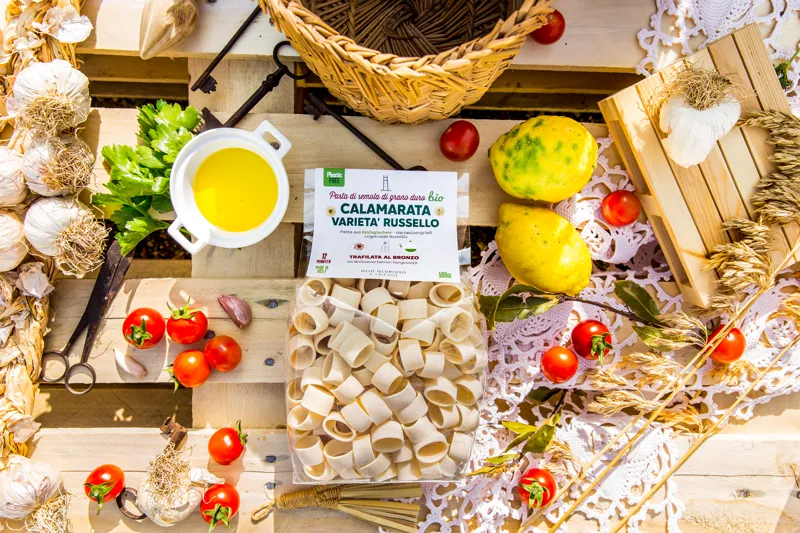 Calamarata, original sizilianische Pasta aus Bio-Hartweizengrieß, Urgetreide "Russello", vegan