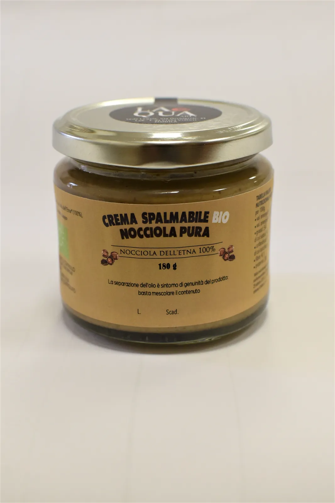 Sizilianische Bio-Haselnusscreme pur, 100% Bio-Haselnüsse aus dem Nebrodigebirge, vegan