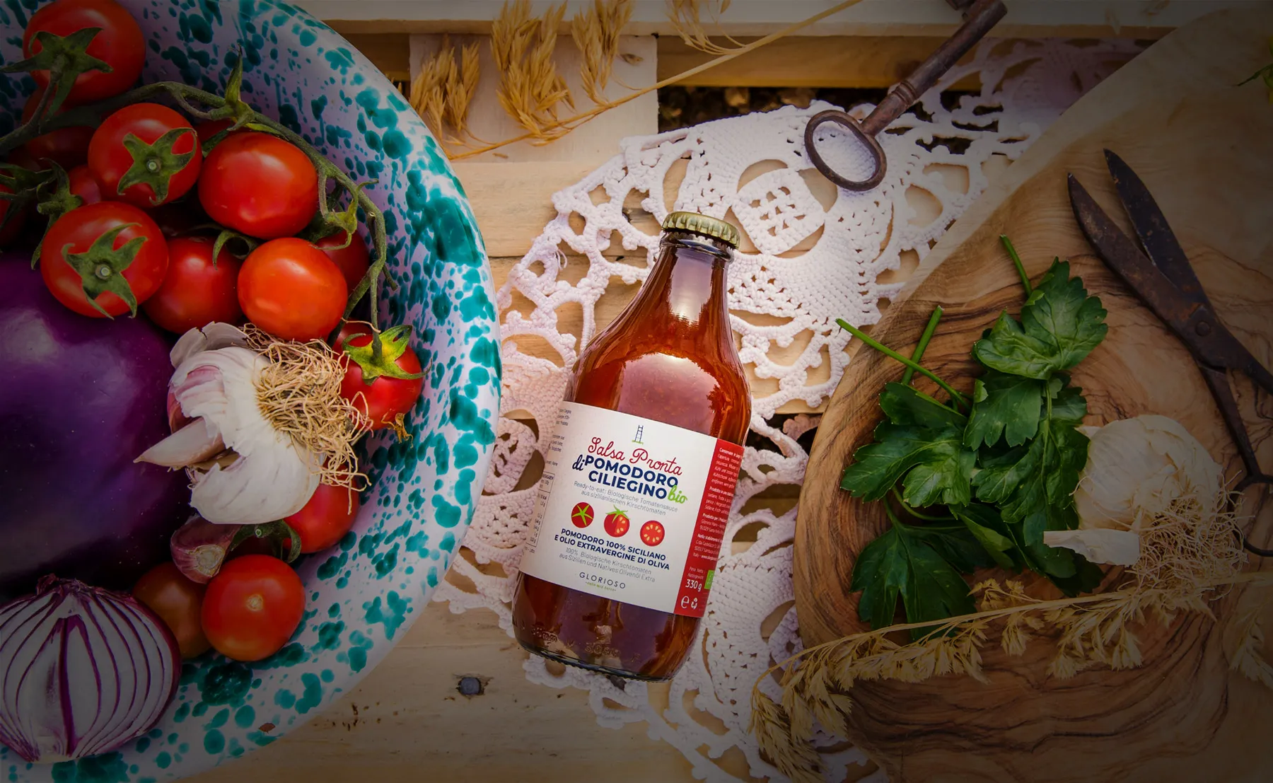 Premium Bio Sizilianische<br>Tomatensauce Aus sonnengereiften Kirschtomaten